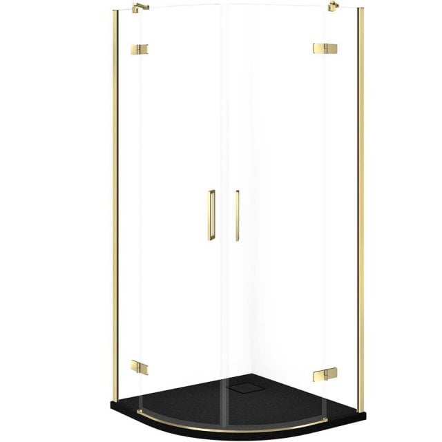 CERSANIT Zestaw kabina półokrągła JOTA 90x90 złota, brodzik TAKO SLIM