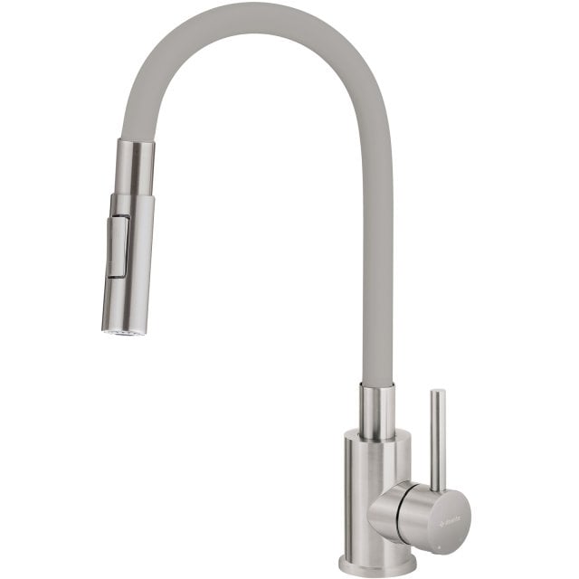 DEANTE Bateria kuchenna stojąca LUNO z giętą wylewką stal szczotkowan