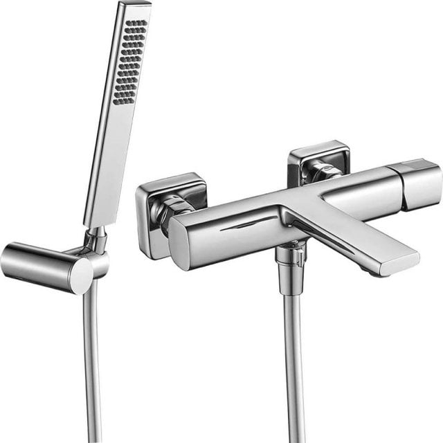 LAVEO Bateria wannowa ścienna TORES z zestawem prysznicowym chrom BVT