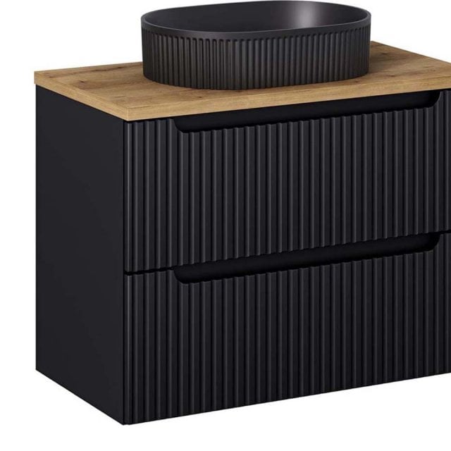 COMAD Zestaw mebli NOVA BLACK szafka z blatem OAK 80 cm, umywalka BEY