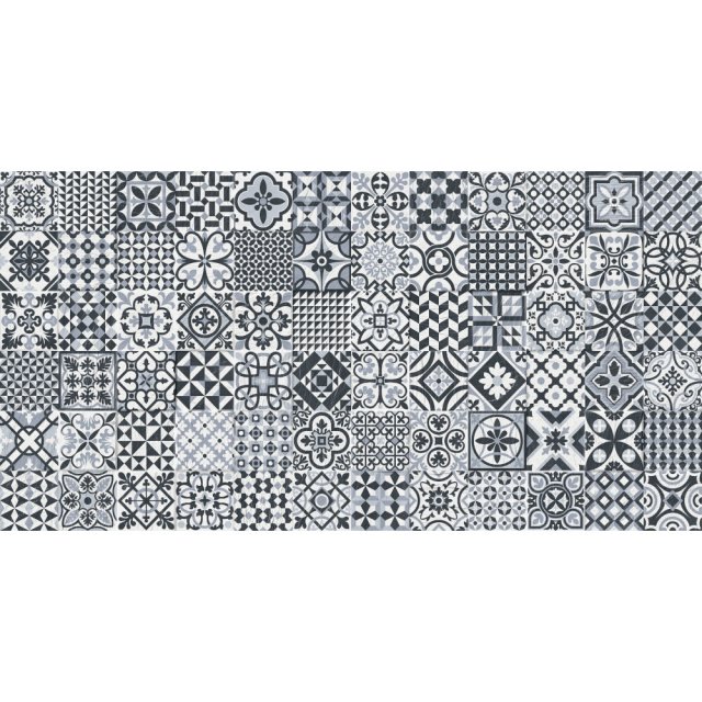 Płytka ścienna hiszpańska Gayafores DECO HERITAGE BLACK mat 32x62,5 g