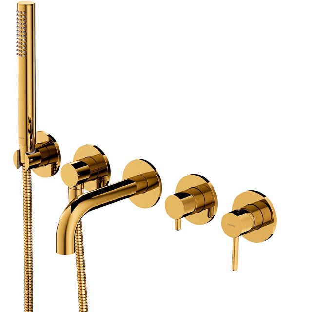 OMNIRES Bateria wannowa Y 5-otworowa podtynkowa z krótką wylewką złot