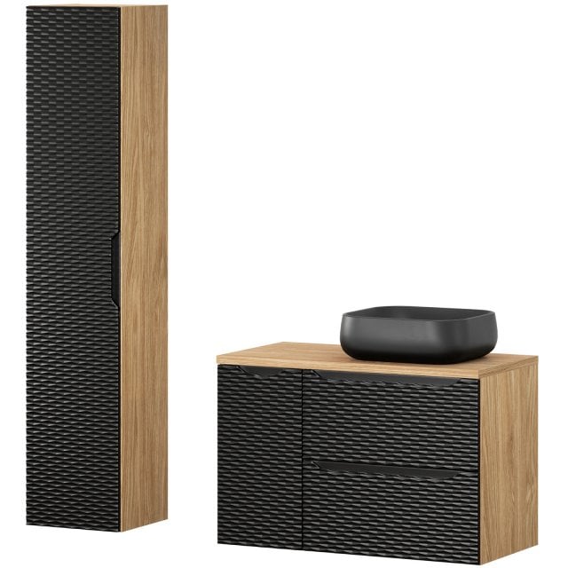 COMAD Zestaw mebli OCEAN BLACK 2 szafki z blatem 90 cm, umywalka NIKA