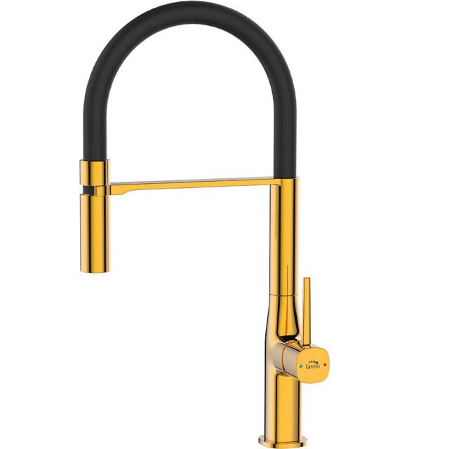 LAVEO Bateria kuchenna stojąca POLA z elastyczną wylewką U złoty/czar