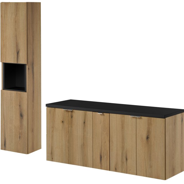 COMAD Zestaw mebli NOVA OAK 3 szafki z drzwiami i z blatem BLACK 140