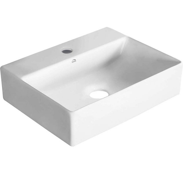 LAVEO Umywalka nablatowa/ścienna KVADRATO 46 cm ceramiczna z miejscem