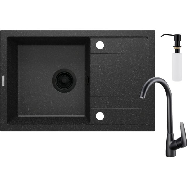 DEANTE Zlewozmywak CORIO grafit 1-komorowy z baterią, ociekaczem i do