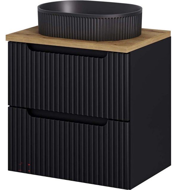 COMAD Zestaw mebli NOVA BLACK szafka z blatem OAK 60 cm, umywalka BEY