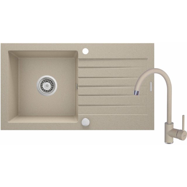 DEANTE Zlewozmywak granitowy ZORBA 1-komorowy z ociekaczem z baterią