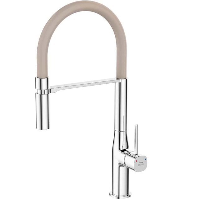LAVEO Bateria kuchenna stojąca POLA z elastyczną wylewką U chrom/beż