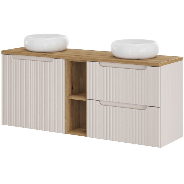 COMAD Zestaw mebli NOVA CASHMERE 3 szafki z blatem OAK 140 cm, 2 umyw