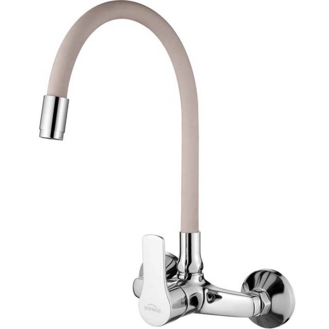 INVENA Bateria kuchenna ścienna VERSO chrom z elastyczną wylewką beżo