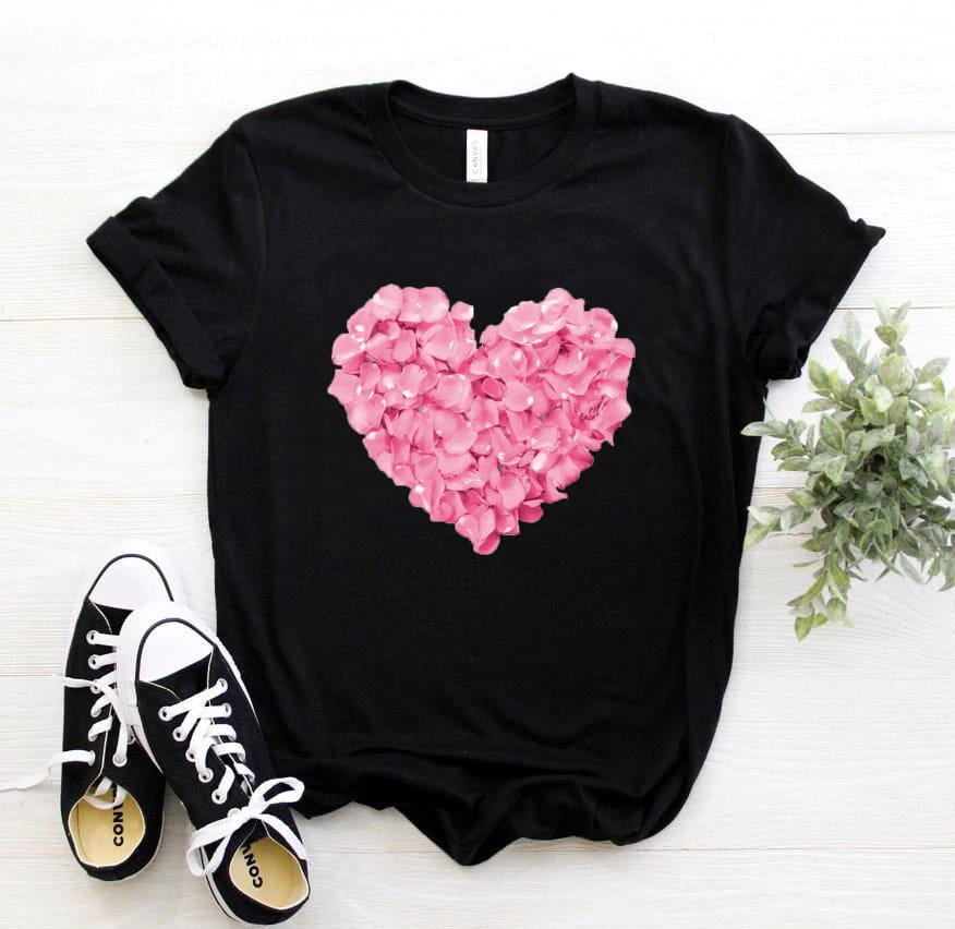 T-shirt damski z sercem kwiaty R027