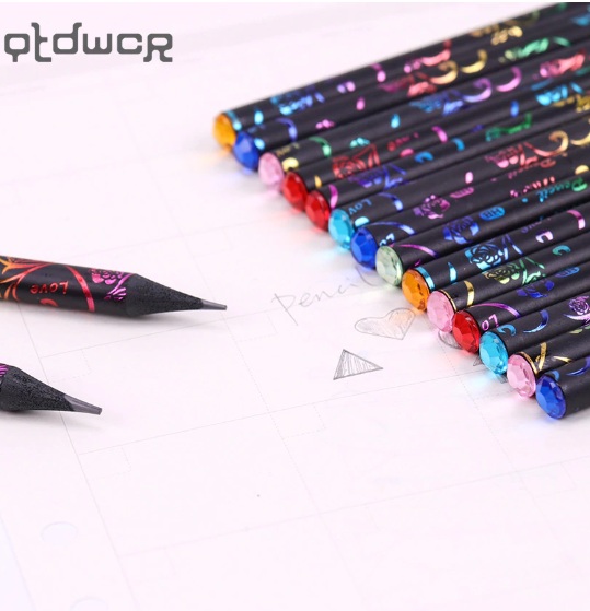 6 czarnych ołówków z diamentem