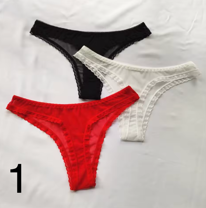 Stringi przeźroczyste z siateczki – 3-pak 356