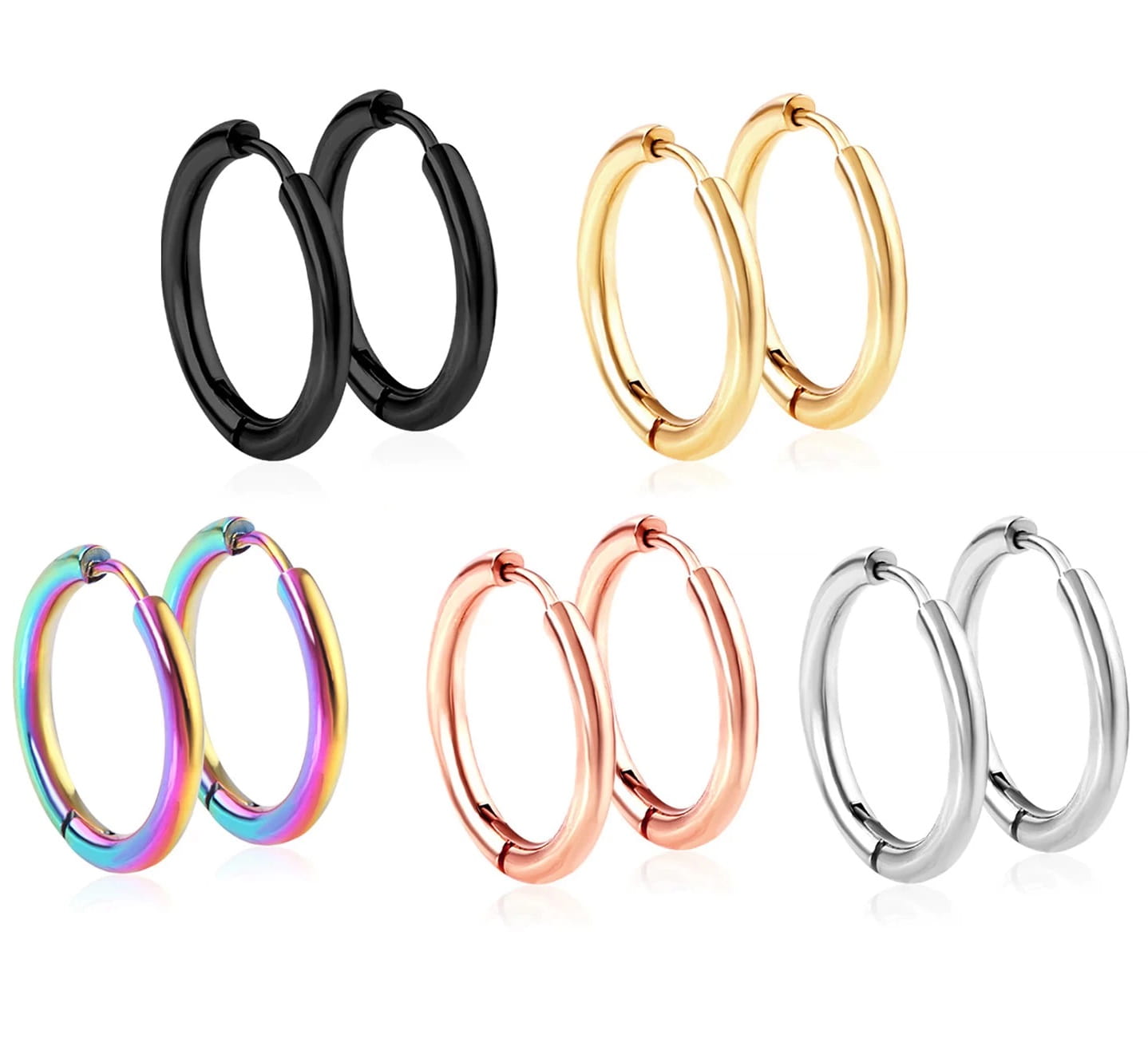 Zestaw 5 Par kolczyków Kółeczka gładkie