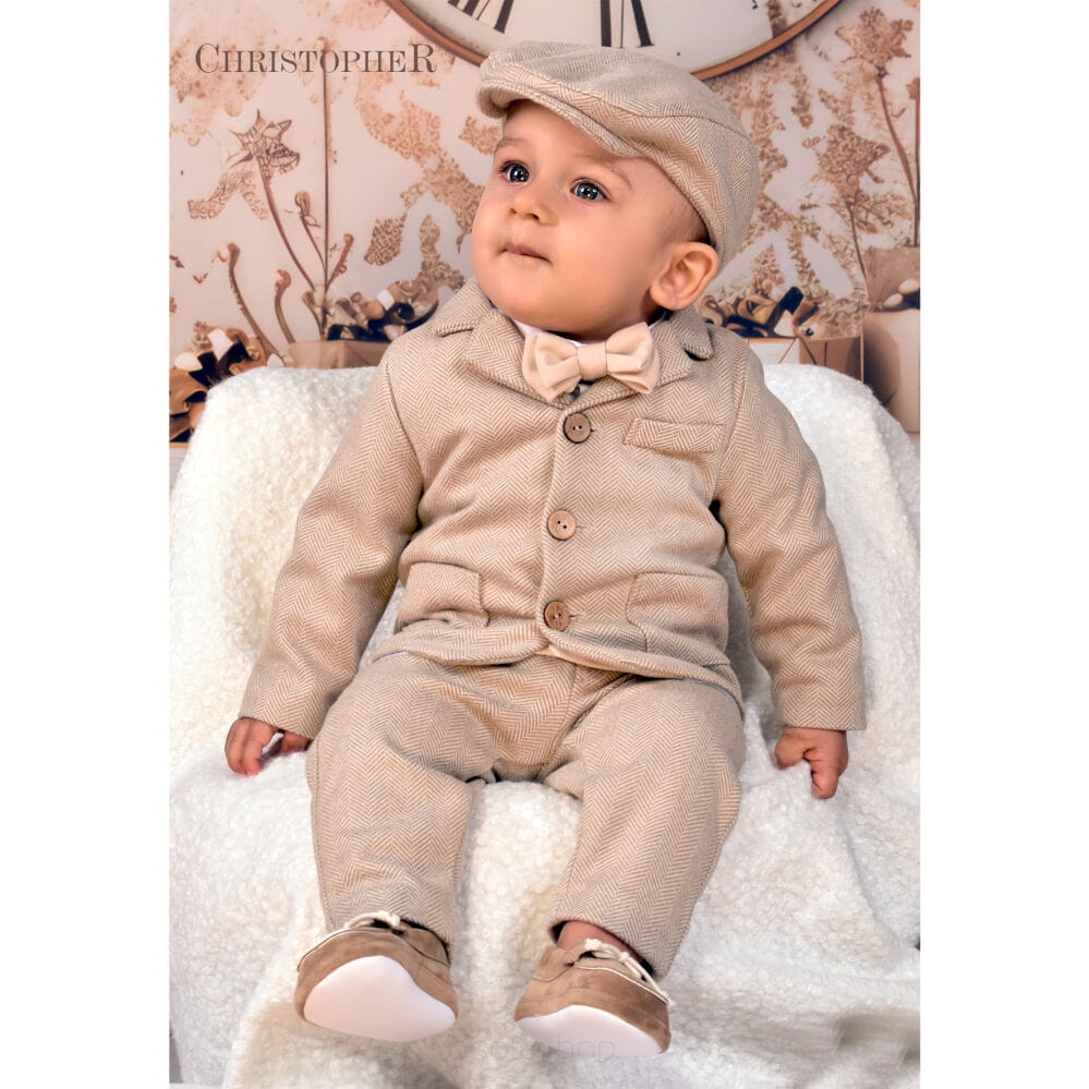 Garnitur chłopięcy z koszulo-body ciemny Beżowy z kamizelką KOD.1708