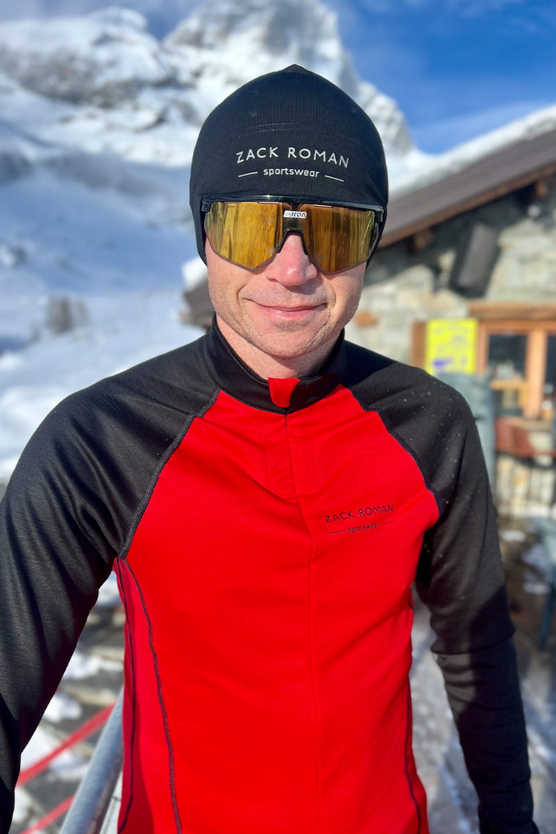 Longsleeve sportowy Expedition Extra Warm z wełny merino, czerwono-czarny, 283 gr