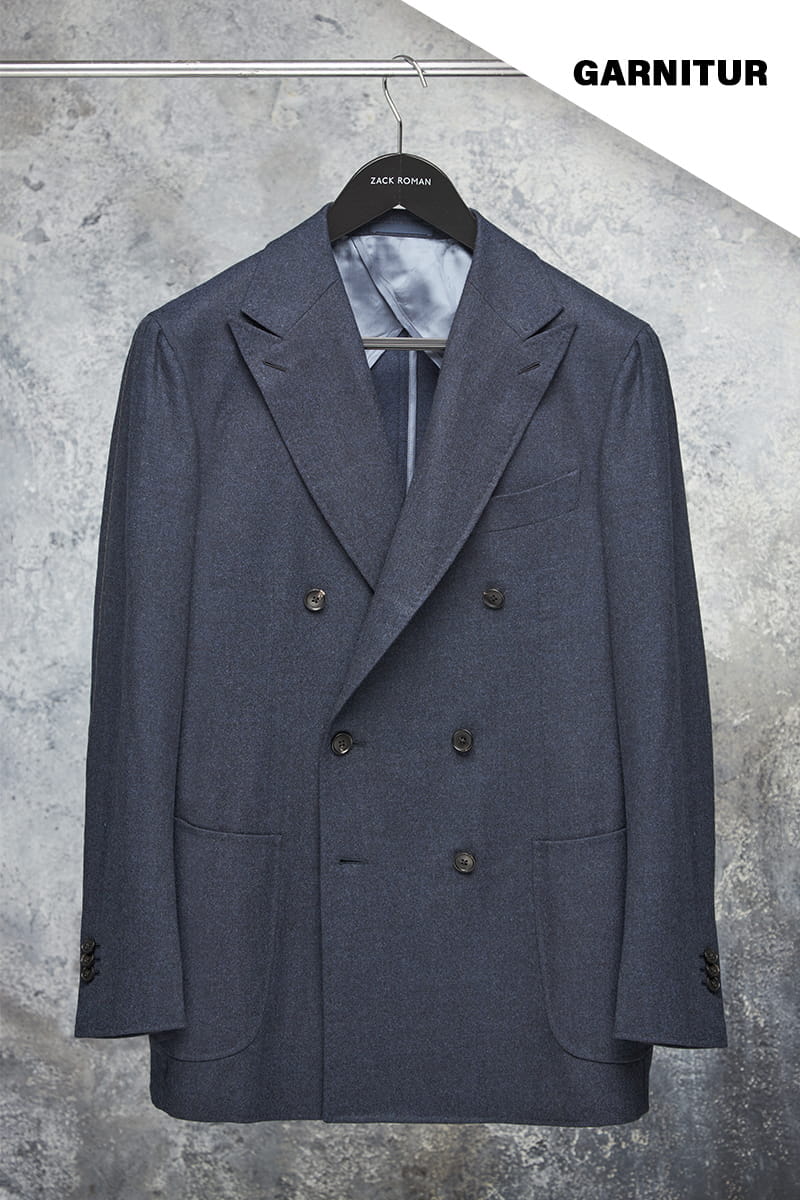 Garnitur dwurzędowy flanelowy, Full Canvas, granatowy, wełniany