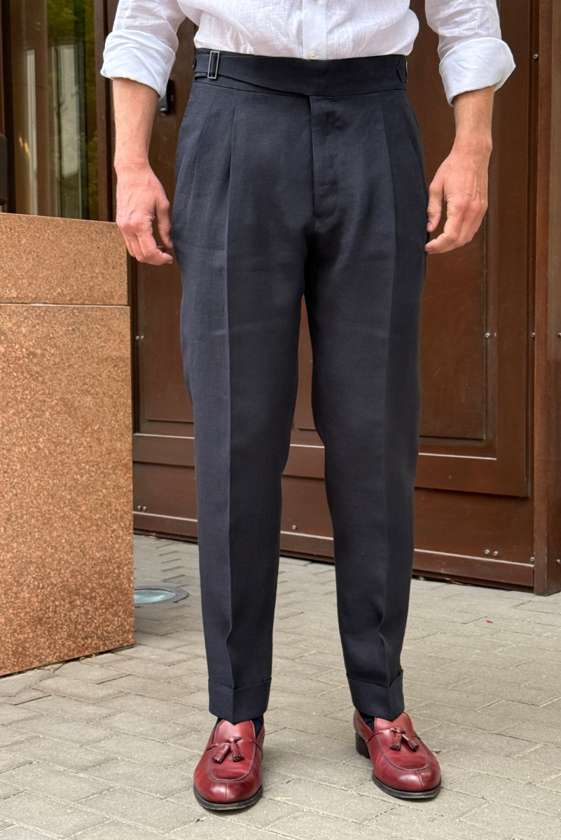 Spodnie lniane Amalfi, granatowe