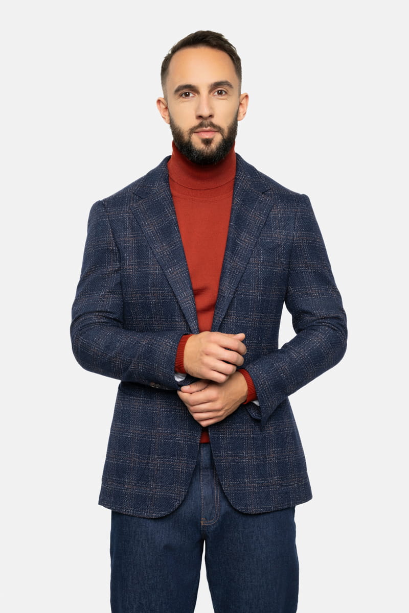 Marynarka sportowa Nico w kratę, granatowa, wełniana