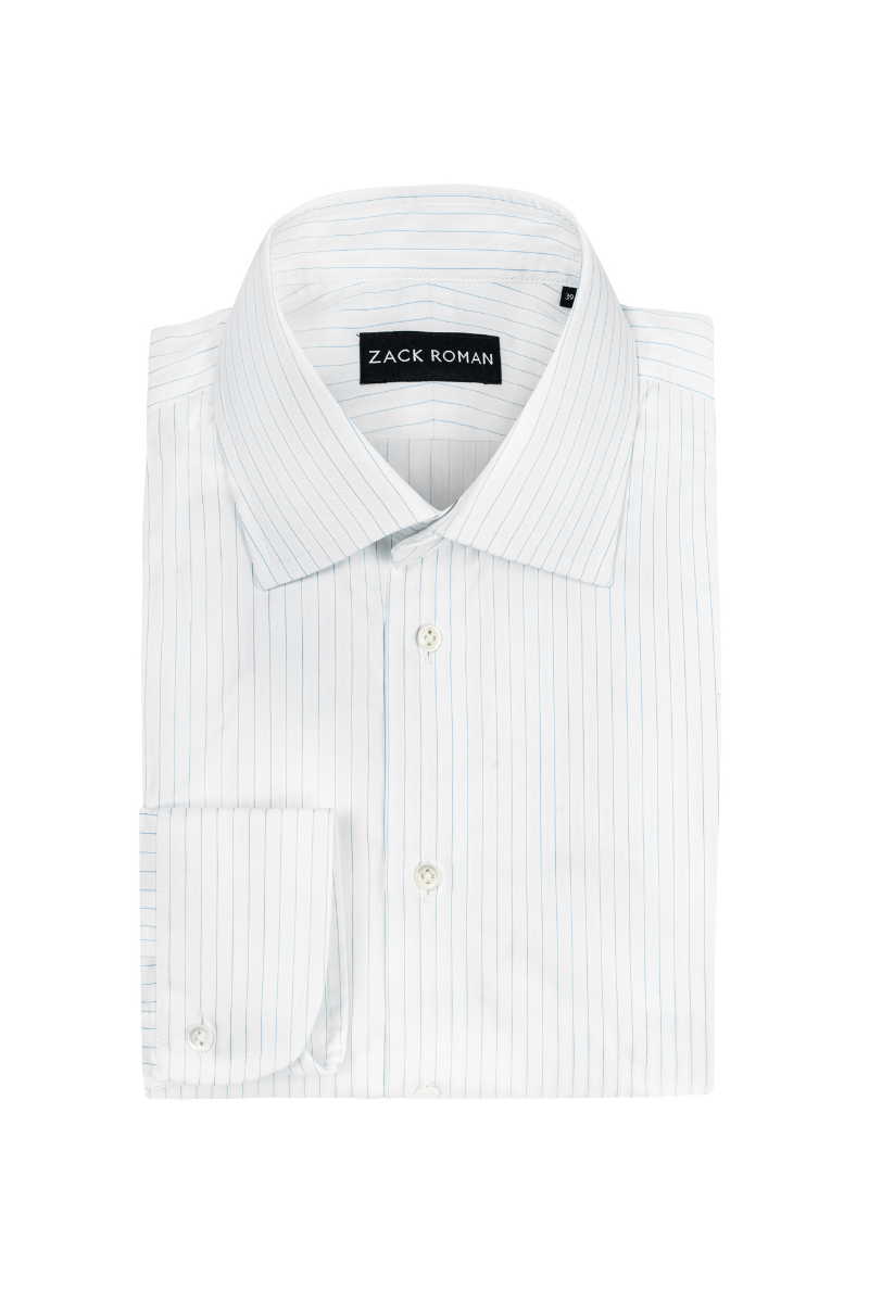 Biała koszula w błękitne paski, bawełniana