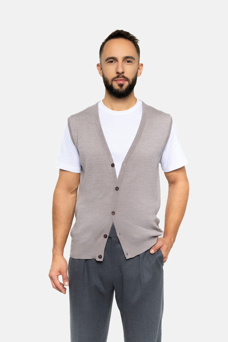 Kamizelka z wełny merino, beżowa