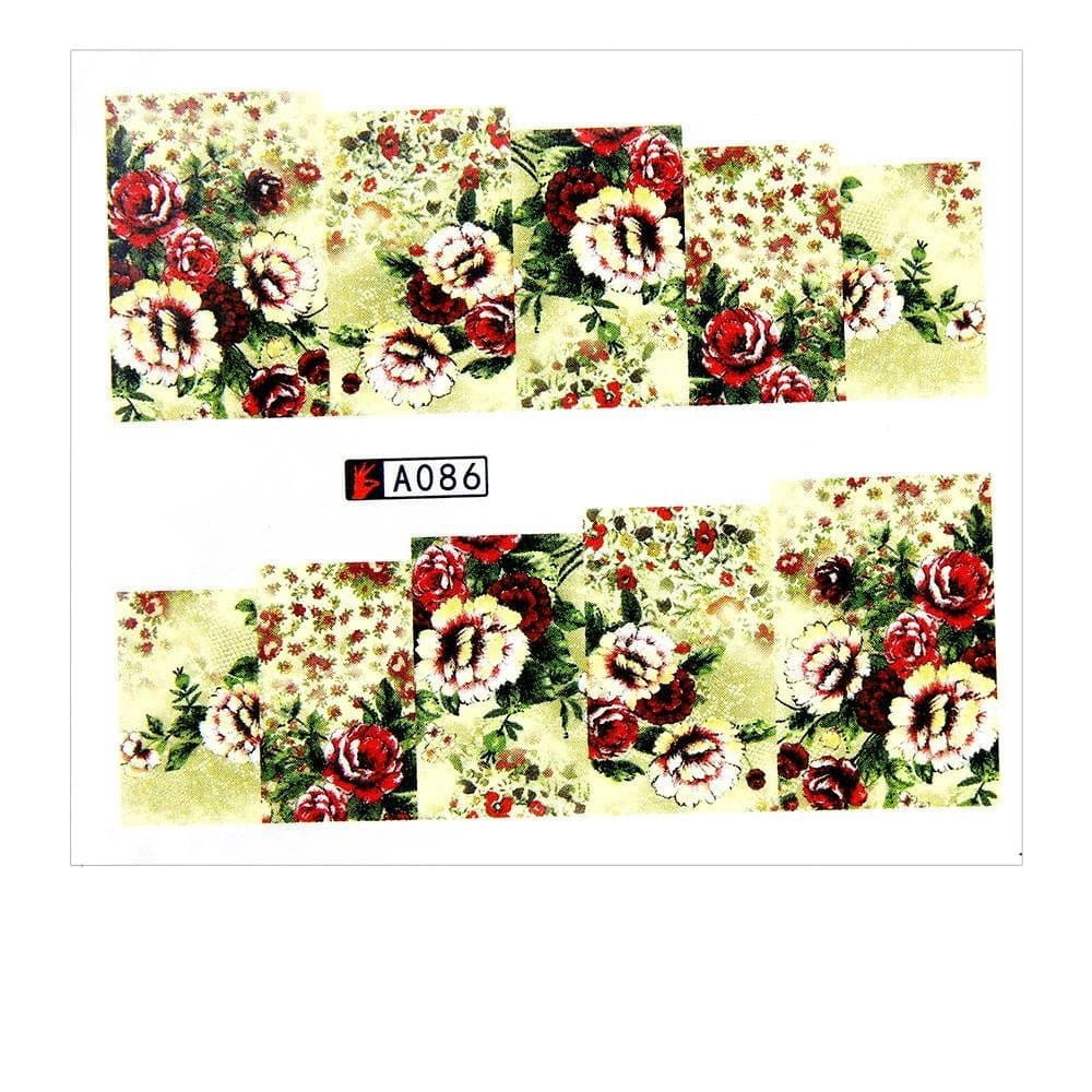 Naklejki wodne do paznokci arkusz 6,5 x 5,5 cm na 10 palców a Nr 086