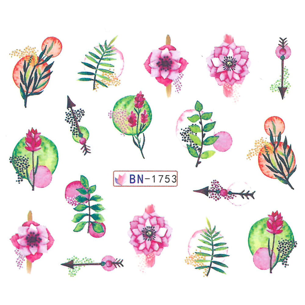 Naklejki wodne do paznokci kwiaty BN-1753