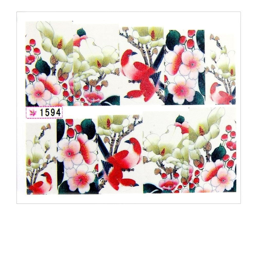 Naklejki wodne do paznokci arkusz 6,5 x 5,5 cm na 10 palców Nr 1594