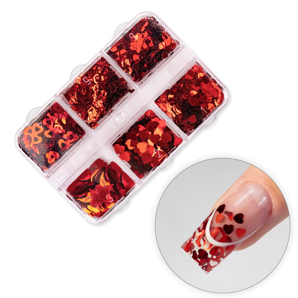 Ozdoby walentynkowe serca holograficzne w kasetce 6 wzorów