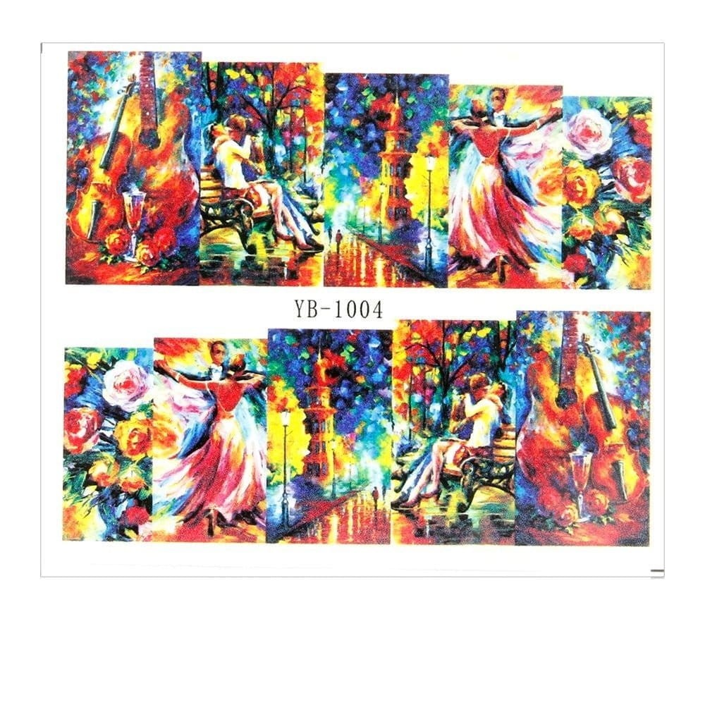 Naklejki wodne do paznokci arkusz 6,5 x 5,5 cm na 10 palców yb Nr 1004