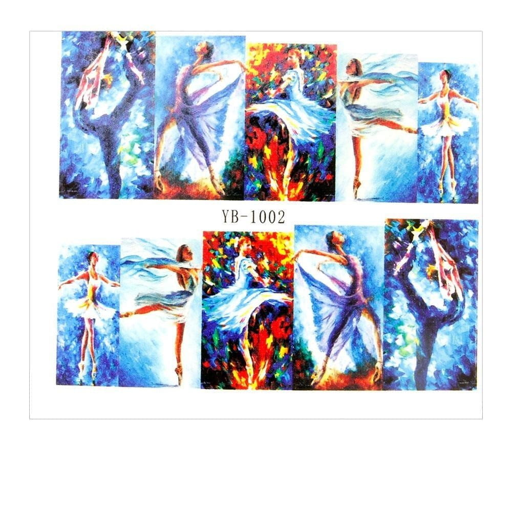 Naklejki wodne do paznokci arkusz 6,5 x 5,5 cm na 10 palców yb Nr 1002