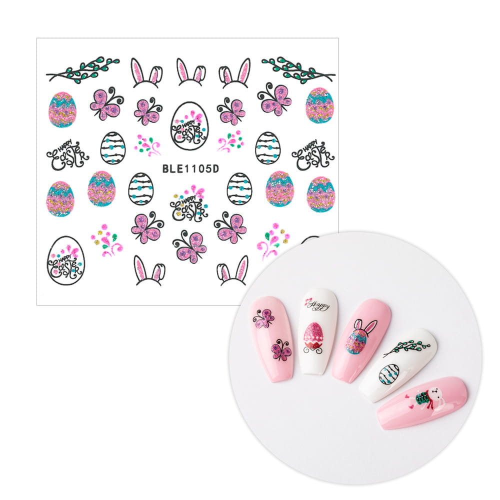 Naklejki do paznokci 3D samoprzylepne brokatowe wielkanocne BLE 1105D