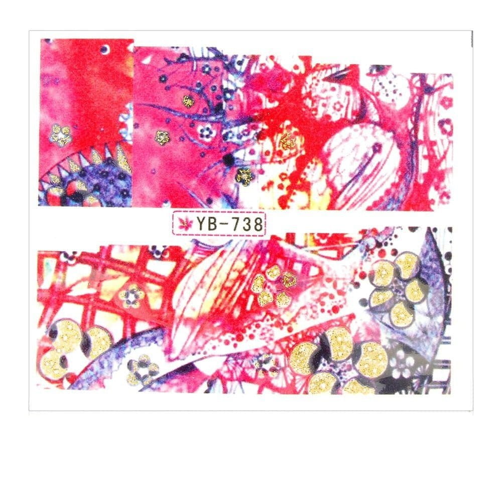 Naklejki wodne do paznokci arkusz 6,5 x 5,5 cm na 10 palców yb Nr 738