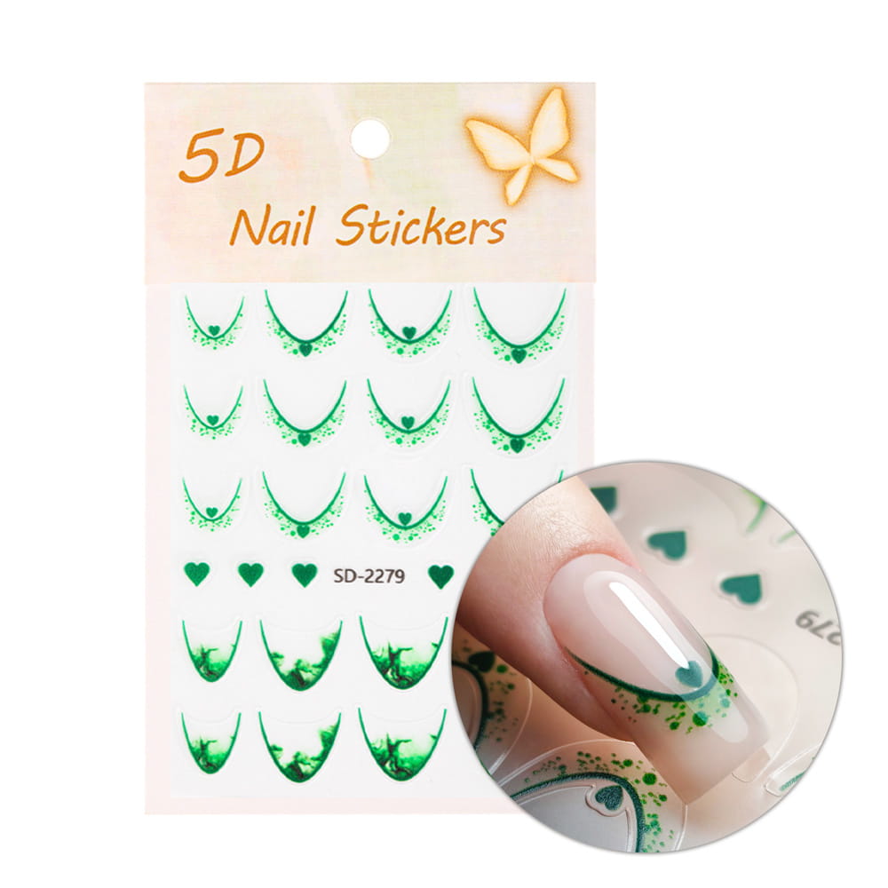 Naklejki samoprzylepne na paznokcie 5D/ French/ Francuska linia uśmiechu 20szt green SD-2279