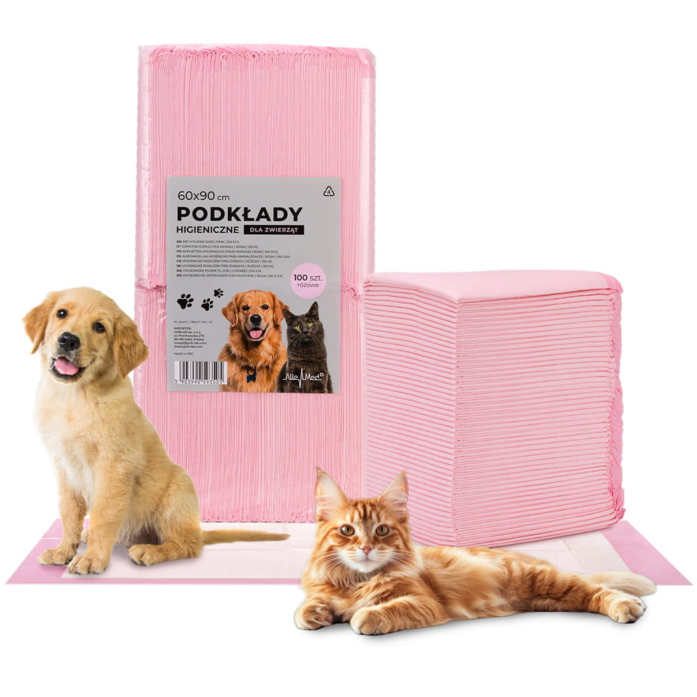 Podkłady mata maty chłonne dla psa nauka sikania higiena czystość AlleMed 100 szt. 60x90 cm różowe