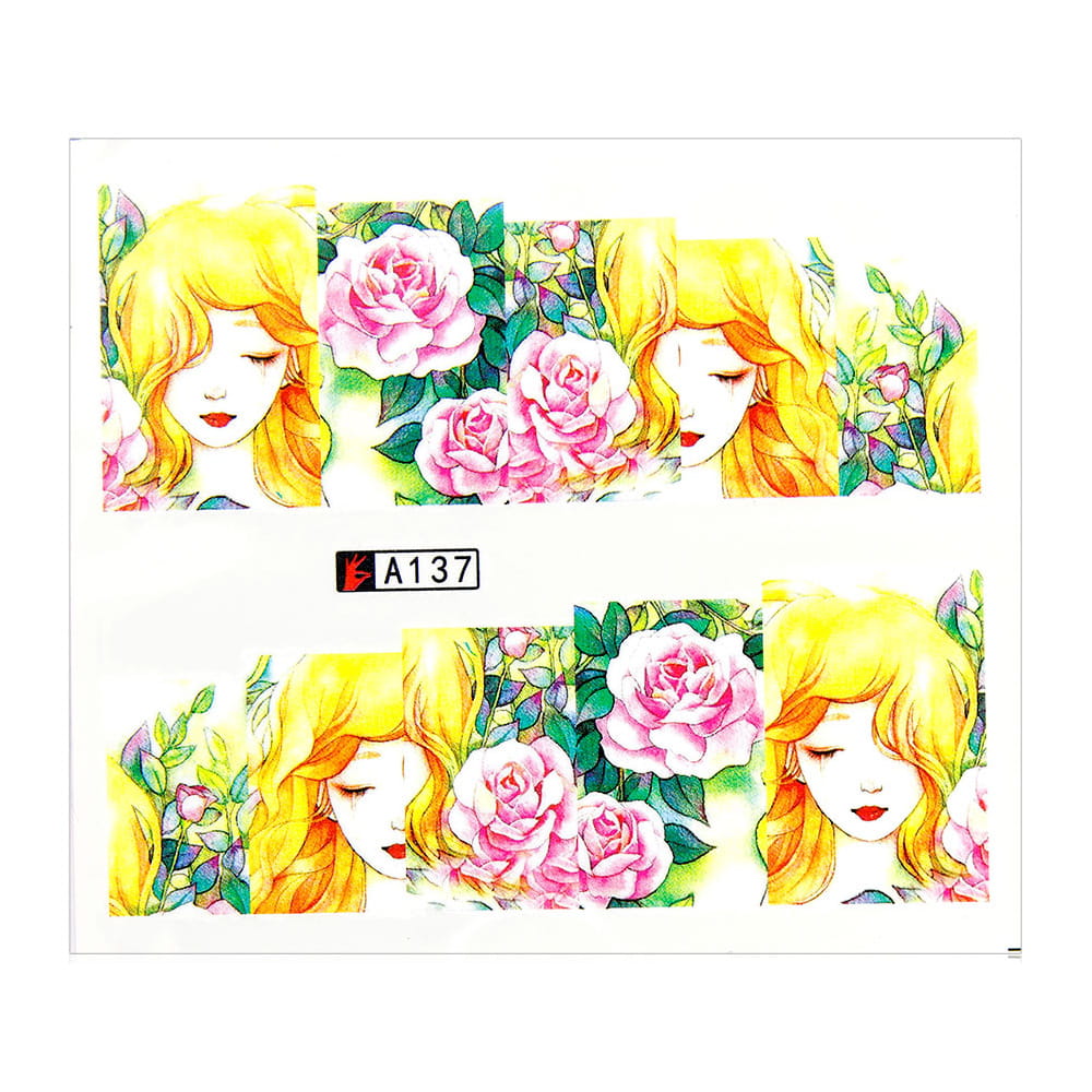 Naklejki wodne do paznokci arkusz 6,5 x 5,5 cm na 10 palców a Nr 137