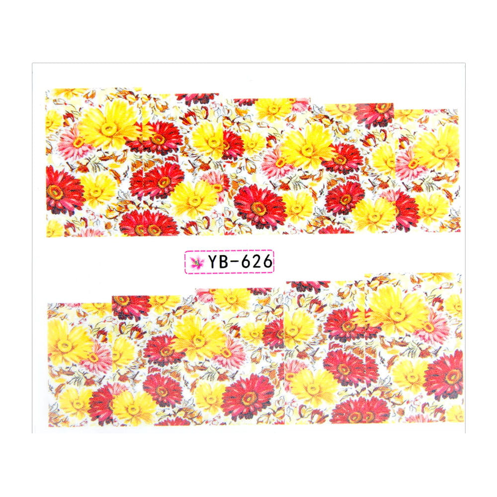 Naklejki wodne do paznokci arkusz 6,5 x 5,5 cm na 10 palców yb Nr 626