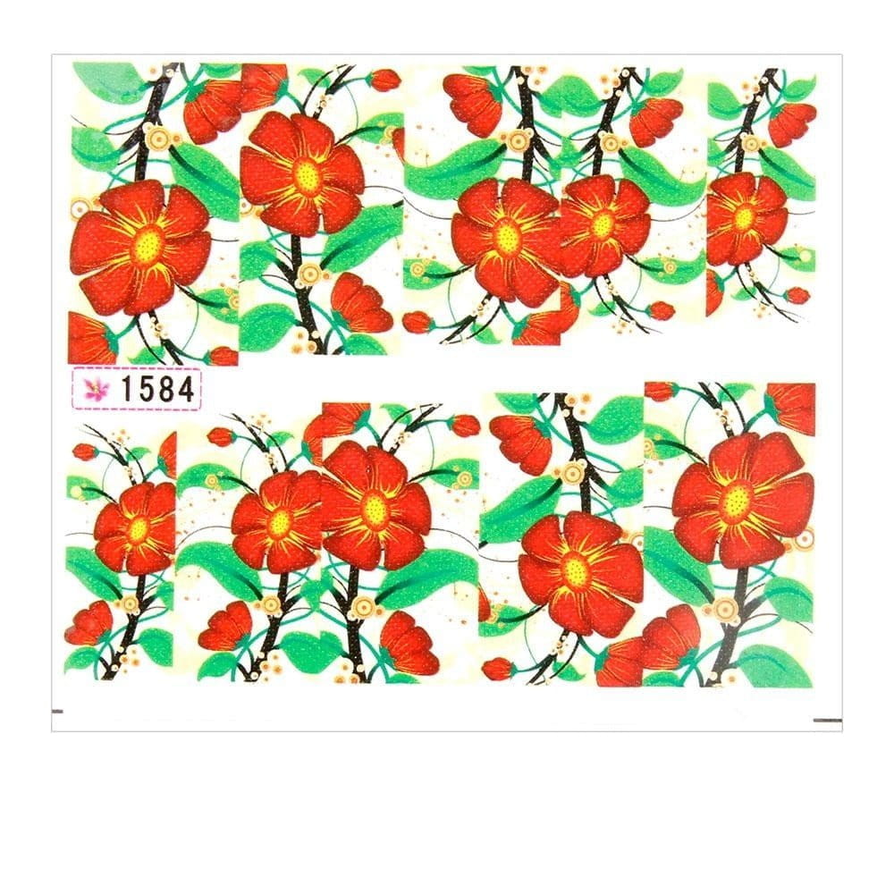Naklejki wodne do paznokci arkusz 6,5 x 5,5 cm na 10 palców Nr 1584