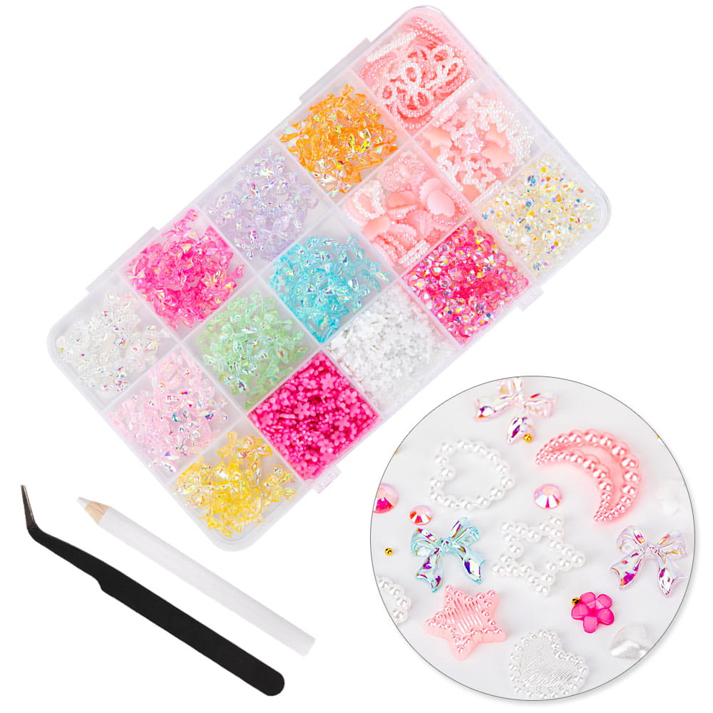 Kasetka z ozdobami kokardki kwiatki serduszka BKHZ-009