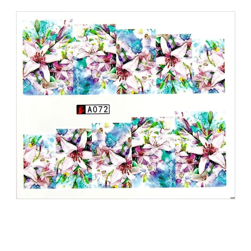 Naklejki wodne do paznokci arkusz 6,5 x 5,5 cm na 10 palców a Nr 072