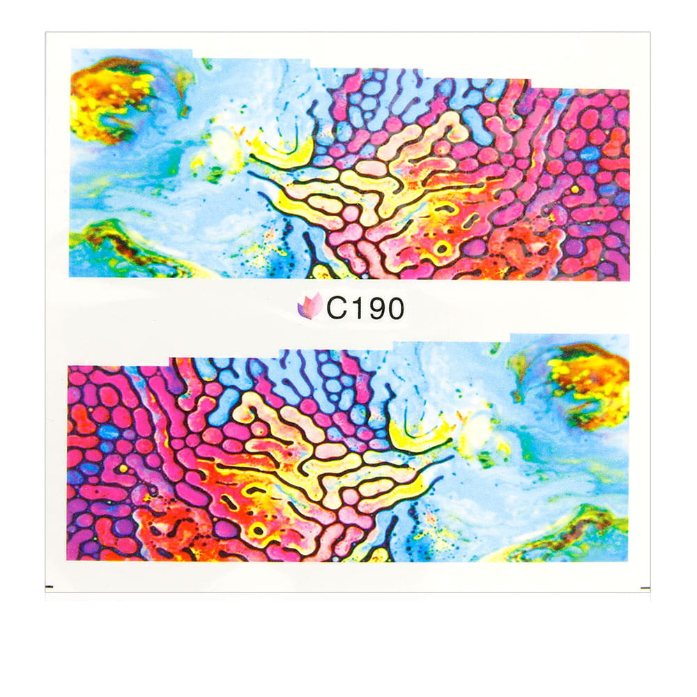 Naklejki wodne do paznokci arkusz 7 x 6,5 cm na 10 palców c Nr 190