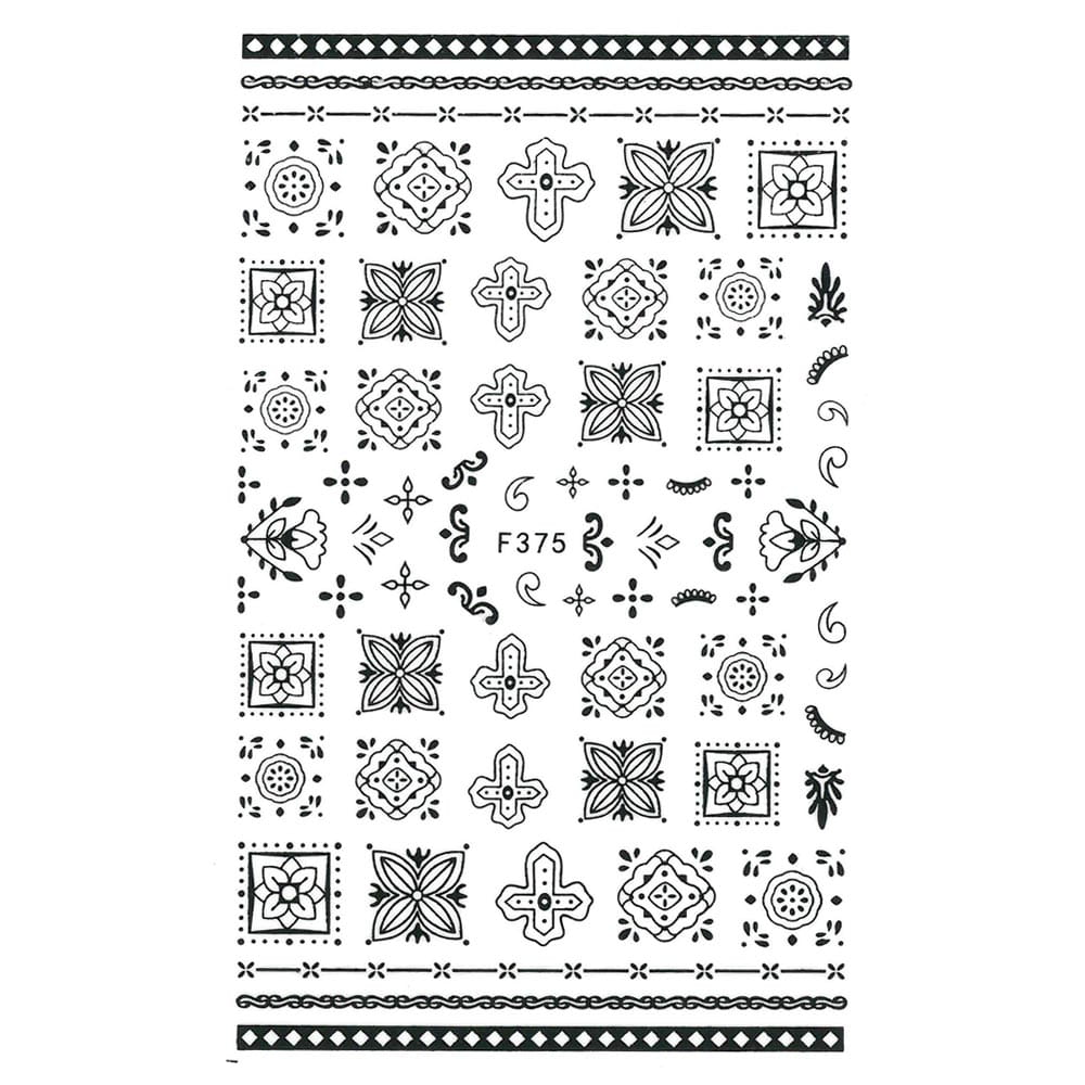 Naklejki do paznokci cienkie samoprzylepne ornamenty F375 czarne