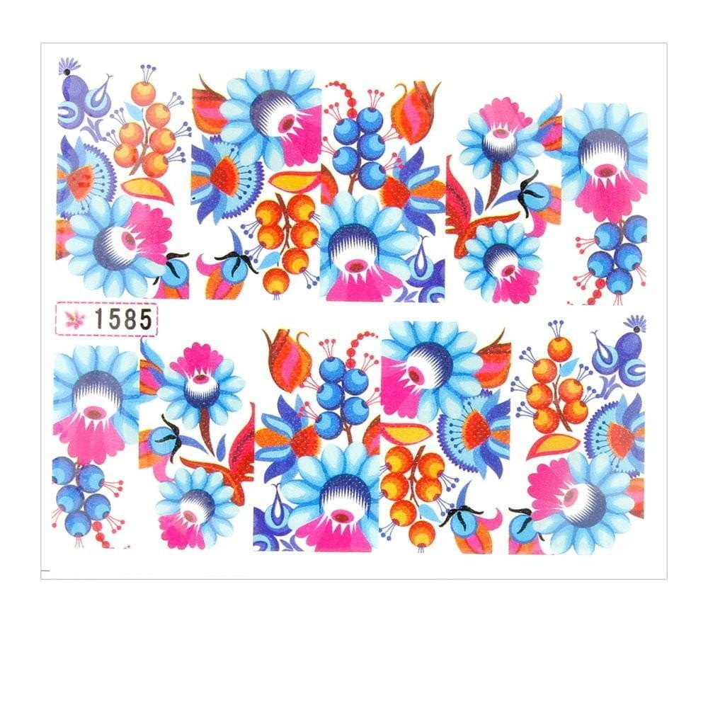 Naklejki wodne do paznokci arkusz 6,5 x 5,5 cm na 10 palców Nr 1585