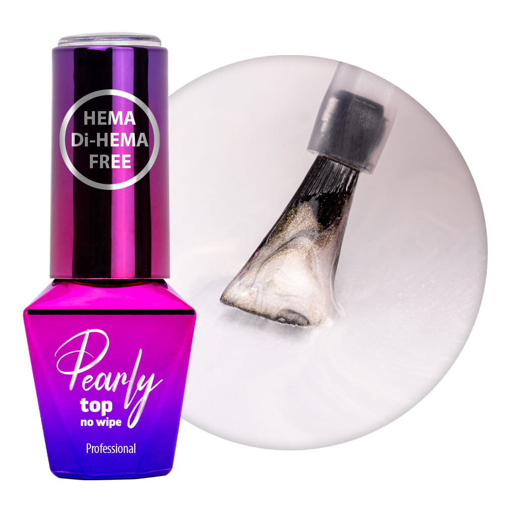 Top Pearly z efektem szampańskiego marmurku MollyLac WhitiGold HEMA/Di-HEMA Free no wipe 10 g