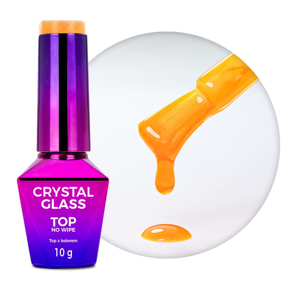 Kolorowy top bez przemywania top no wipe Crystal Glass Molly Nails Orange HEMA/Di-HEMA Free 10g