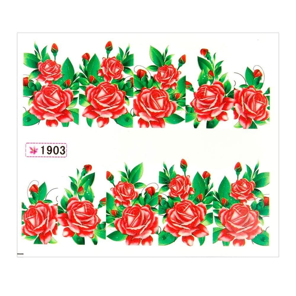 Naklejki wodne do paznokci arkusz 6,5 x 5,5 cm na 10 palców yb Nr 1903