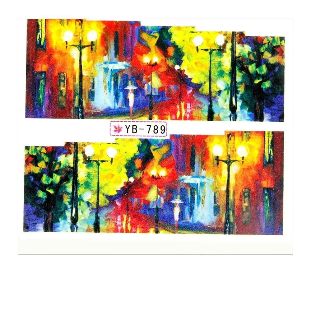 Naklejki wodne do paznokci arkusz 6,5 x 5,5 cm na 10 palców yb Nr 789