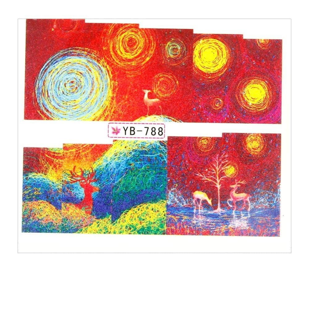 Naklejki wodne do paznokci arkusz 6,5 x 5,5 cm na 10 palców yb Nr 788